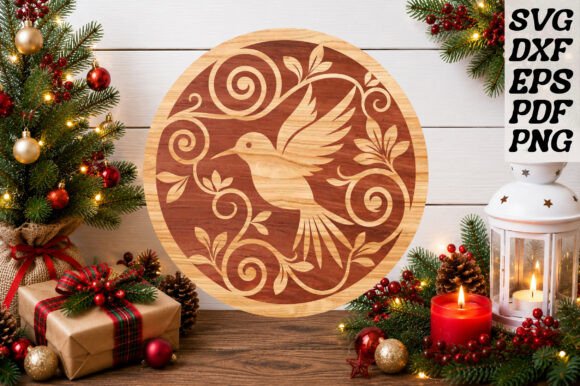 Download Elegant Hummingbird Round Wooden SVG - Wood Collection