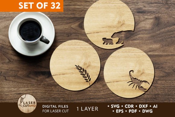 Download WOODEN COASTERS BUNDLE Laser Cut Files - Wood Collection