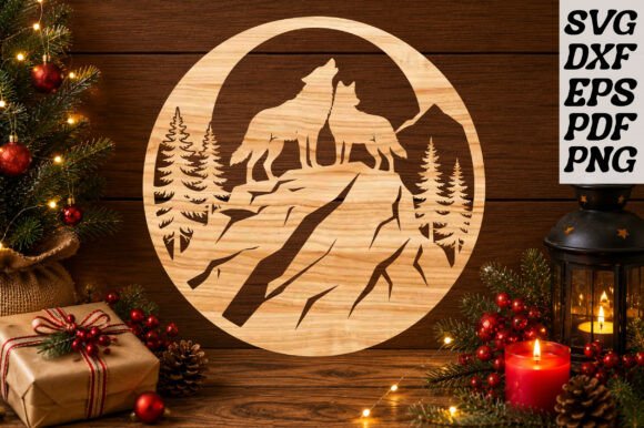 Download Howling Wolves Round Wood Sign SVG - Wood Collection
