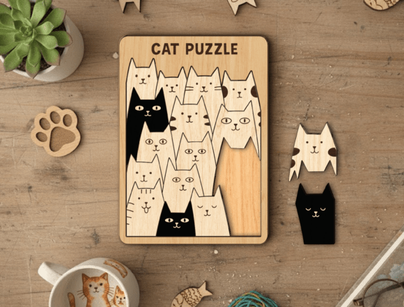 Download Cute Wooden Cat Puzzle Board Set - Wood Collection
