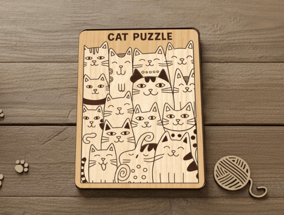 Download Cute Wooden Cat Puzzle Board Set - Wood Collection