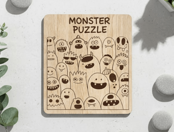 Download Cute Wooden Monster Puzzle Board - Wood Collection